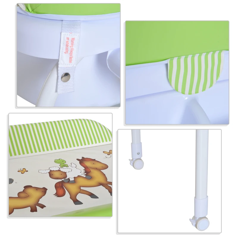 HOMCOM Fasciatoio Bambini con Vaschetta Bagnetto Portatile con Portaoggetti in Plastica Verde 81x53x102cm