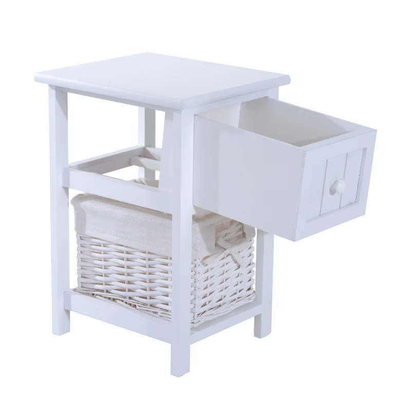 HOMCOM – Cassettiera Mobiletto in Legno MDF e Vimini 28 x 31 x 45cm Bianco