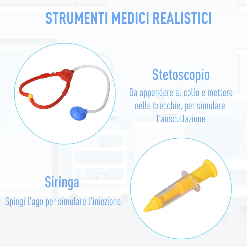 HOMCOM Ambulatorio Ospedale Giocattolo Dottore per Bambini 3-6 Anni con 26 Accessori Inclusi, Blu e Bianco