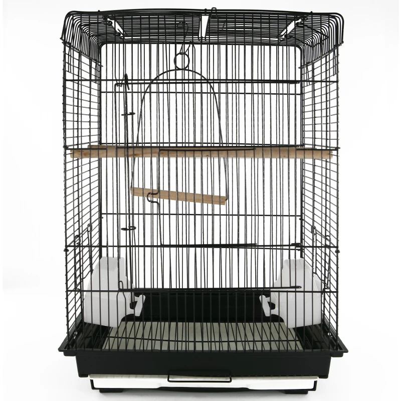 PawHut Jaula para Pájaro Espaciosa Jaula de Aves con Techo Abierto con 4 Soportes 2 Comederos para Interior o Exterior 41.5x29.5x56.5cm
