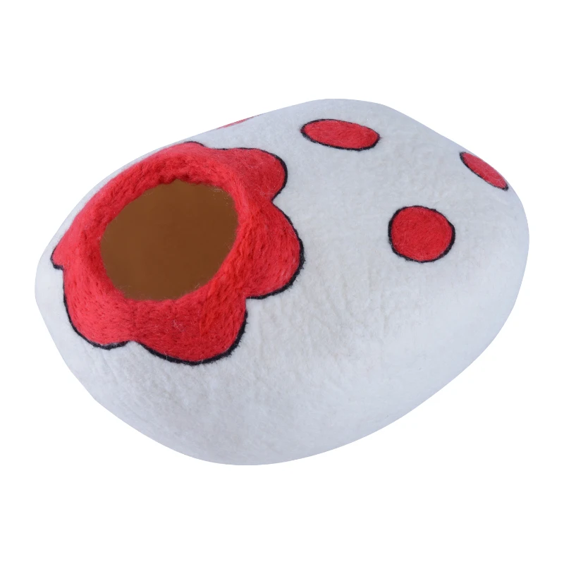 PawHut Cuccia per Gatti in Lana Φ35 x 20cm Bianco e Rosso