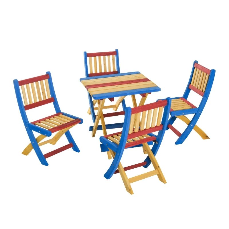 Outsunny Set Tavolo da Giardino con 4 Sedie Legno di Abete Colorato