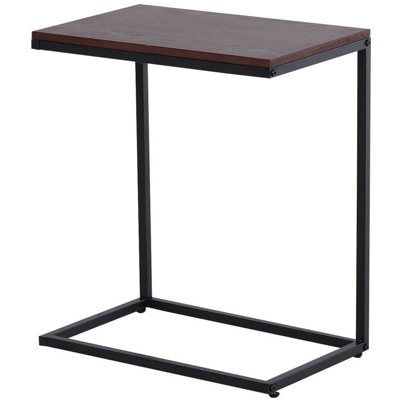 HOMCOM Tavolino Laterale da Divano o Letto Forma a "C" Design Industriale Metallo e MDF Fino 20 kg 56x36x68cm