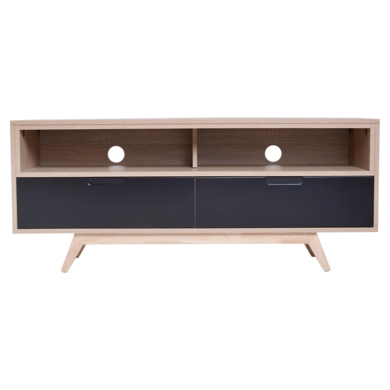 HOMCOM Stand TV Mobile Design Moderno 2 Ripaini da Soggiorno Rubberwood, MDF 120 x 40 x 50cm Rovere e Nero