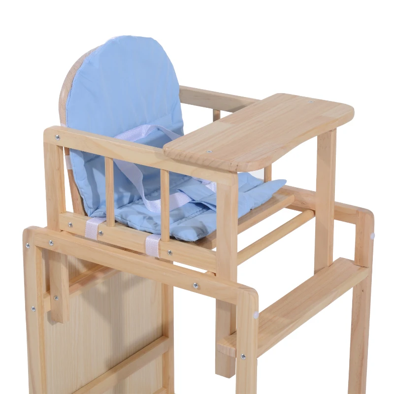 HOMCOM Seggiolone Multifunzione per Bambini con Cuscino Blu in Legno di Pino 50 x 44 x 88cm (Blu)