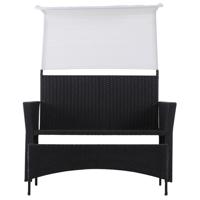 Outsunny Set Divano con Poggiapiedi Tetto Rimovibile da Giardino Esterno Rattan Nero Bianco