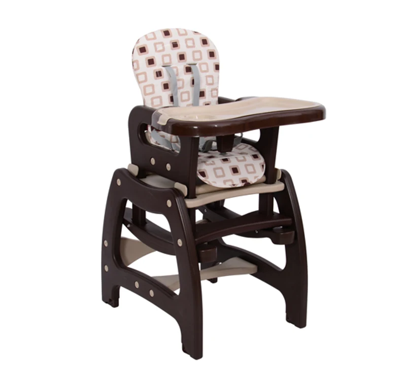 Outsunny - Seggiolone per Bimbi Multifunzione 3 in 1 Tavolino Sedia da Dondolo Caffè 59 x 59 x 103 cm