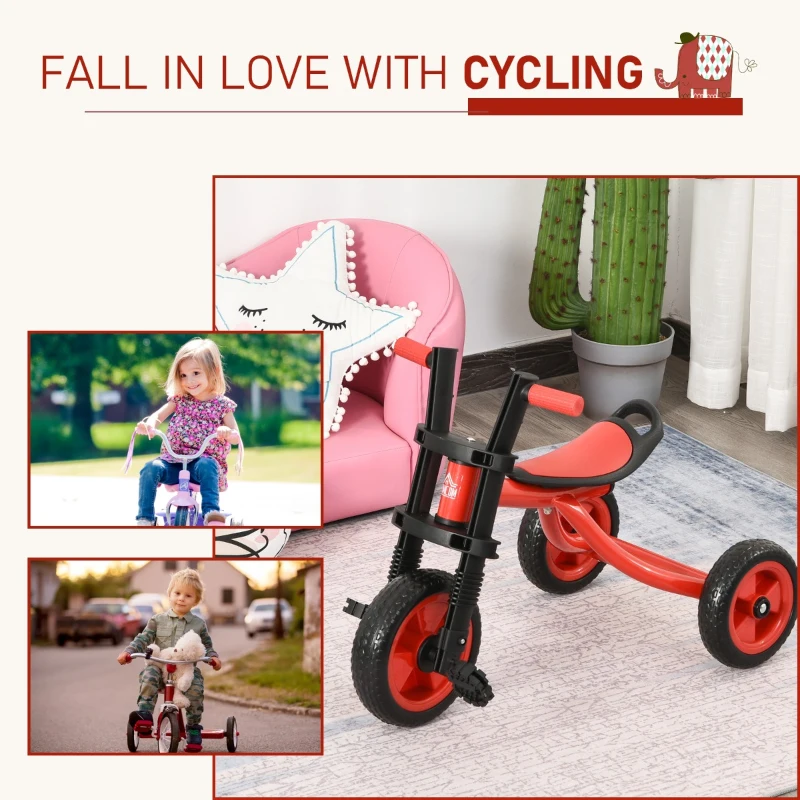 HOMCOM Triciclo per Bambini 3-6 Anni (Max. 25 kg) Rosso e Nero con Pedali e Sellino Regolabile, 73 x 48 x 56 cm