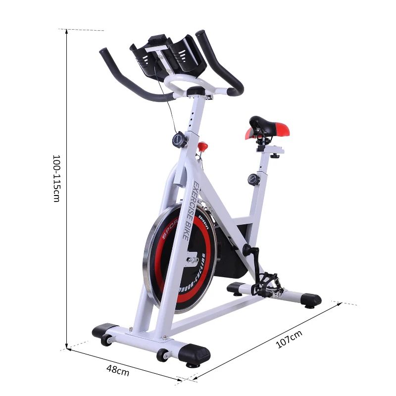 Homcom Cyclette Spinning Professionale con Sellino e Manubrio Regolabili Schermo LCD Bianco, nero, rosso, 107x48x100cm