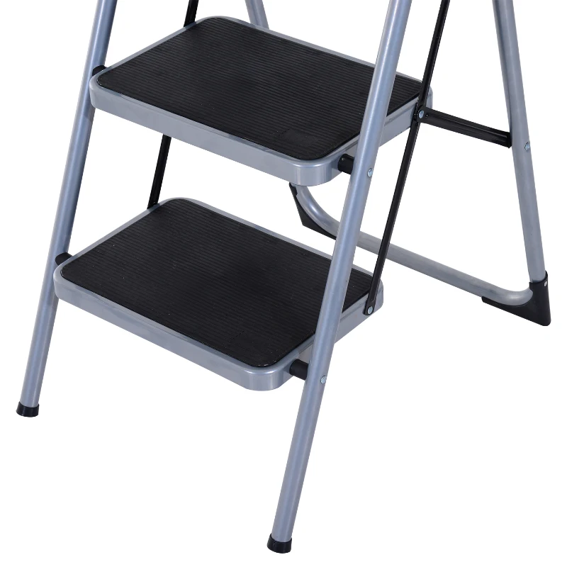 HOMCOM Scaletta Sgabello Pieghevole 3 Gradini Portata Max 150kg Ferro 92 × 48 × 62cm