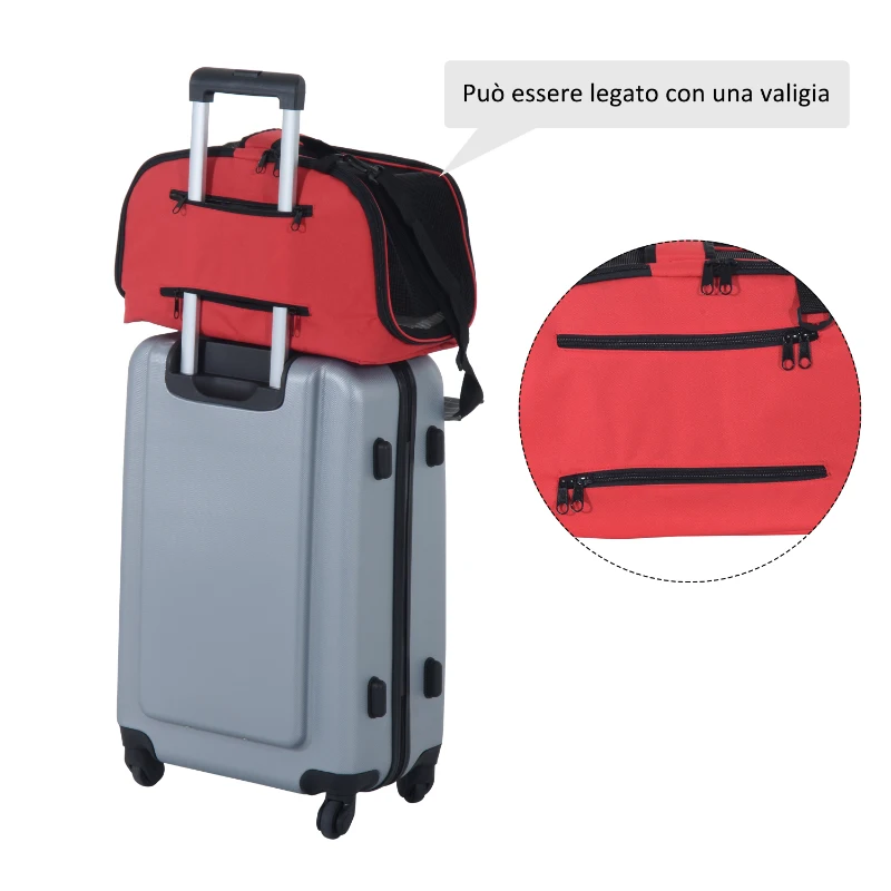 PawHut Trasportino Borsa Pieghevole per Cani Gatti e Animali Domestici 43 x 22 x 27cm Rosso