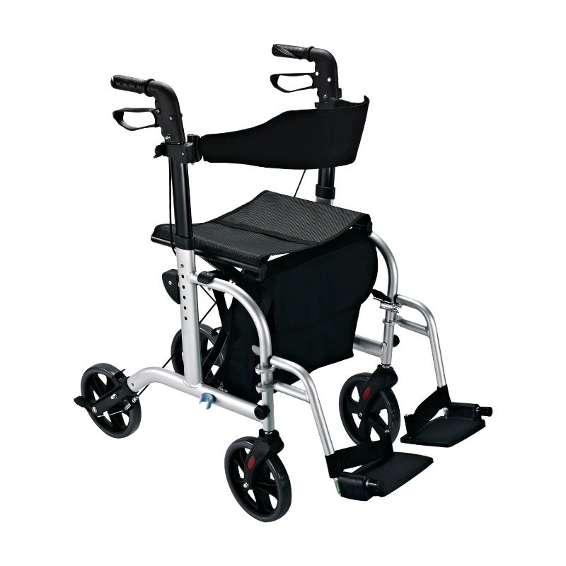 HOMCOM Set 2 in 1 Rollator Sedia a rotelle in alluminio trasporto Sedia gehhilfe regolabile in altezza pieghevole