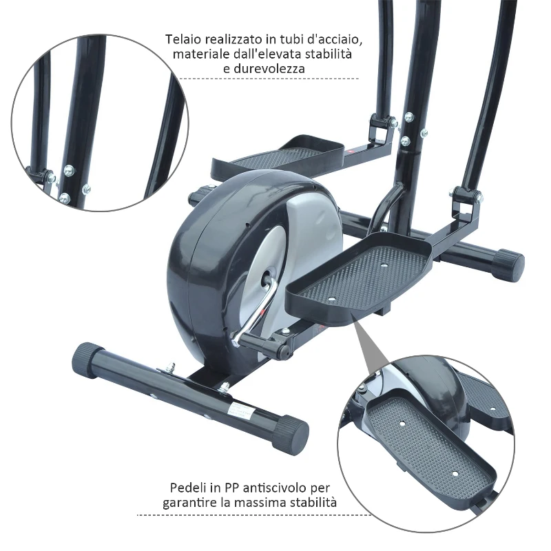 Homcom – Cyclette Ellittica Magnetica Professionale in Acciaio con Display, 111 x 58 x 150cm Nero