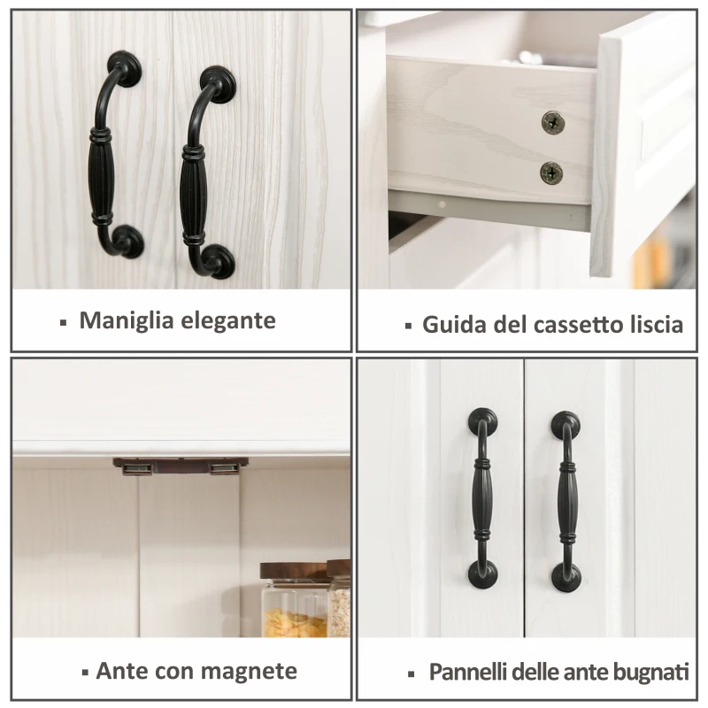 HOMCOM Credenza Cucina con 2 Armadietti e Cassetto, Mobile Dispensa Stile Coloniale in Legno, 80x35x180cm Avorio