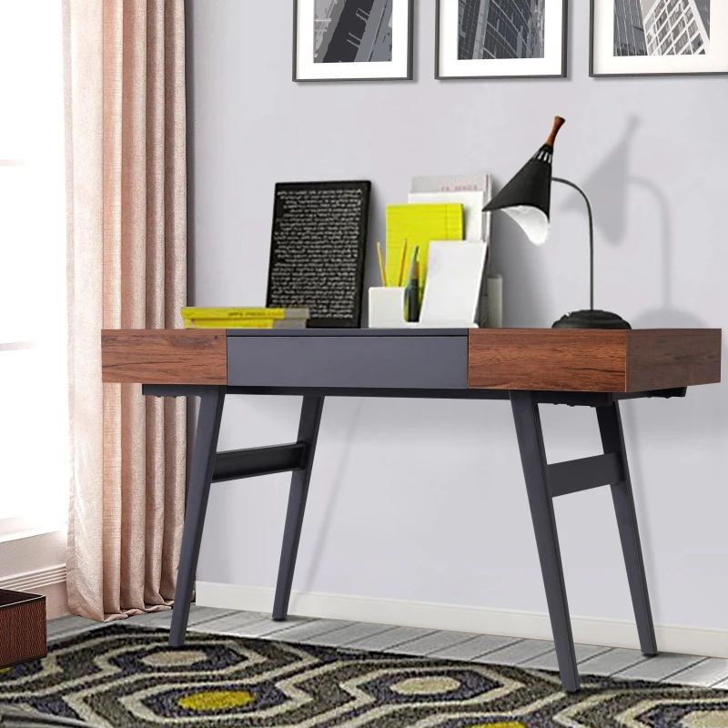 HOMCOM Scrivania Allungabile Tavolo in Legno e Acciaio Design Moderno con Scompartimenti Nascosti 60x76x130-190cm