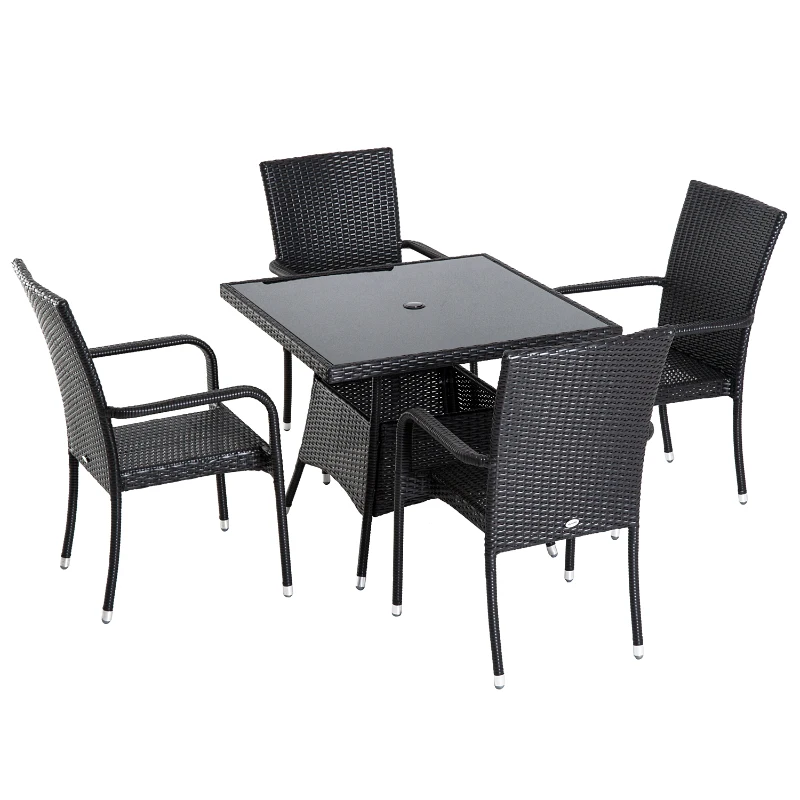 Outsunny Set 5pz Mobili da Giardino Tavolo con 4 Sedie Balcone Rattan Marrone