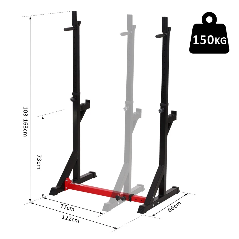 Homcom Supporto per Bilanciere Altezza Regolabile in Acciaio Nero 77-122 x 66 x 103-163 cm
