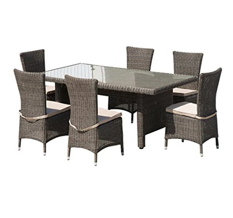 Set Giardino 7 Pezzi Outsunny - Tavolo Vetro Temperato E 6 Sedie Rete Grigio, Perfecto Per Esterni - Foto 3