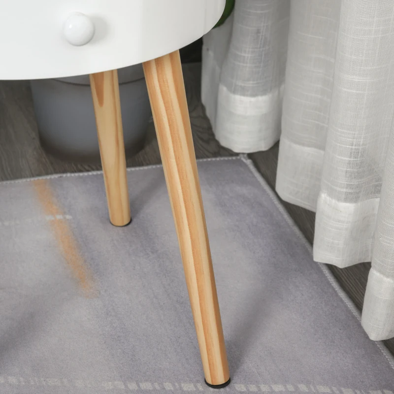 Homcom Comodino Rotondo e Salvaspazio in Legno Bianco con 1 Cassetto Φ38x46.7cm