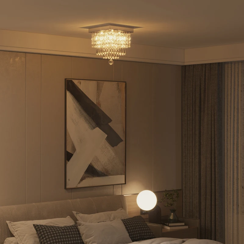 HOMCOM Lámpara de Techo de Cristal K9 Moderna con 4 Casquillos G9 de 40W y Base de Acero Inoxidable Lámpara de Araña para Comedor Dormitorio Salón Ø25x29 cm Plata