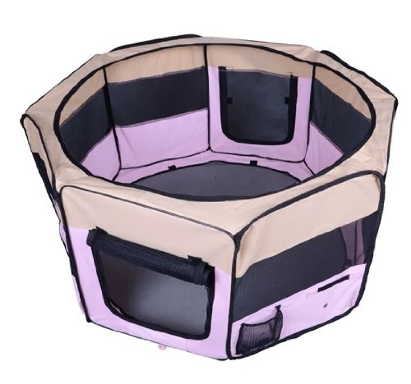 PawHut Box per Animali Cani Gatto Recinzione per Cuccioli Cuccia 114x114x58cm Rosa