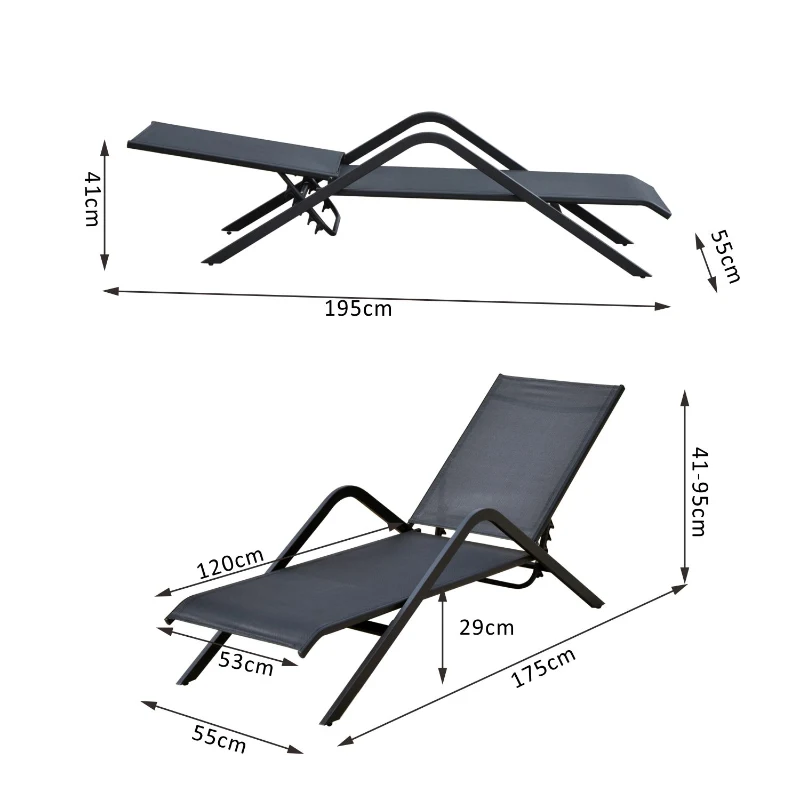 Outsunny Sedia a Sdraio Lettino Reclinabile per Giardino in Ferro 175 x 59 x 45-95cm Nero Sedia a Sdraio Lettino Reclinabile Sdraio Prendisole per Giardino per Piscina in Ferro Nero 175 x 55 x 41-95cm