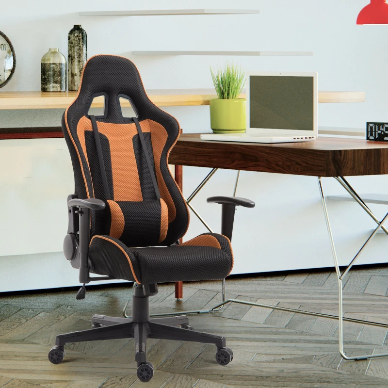 HOMCOM Sedia da Gaming con Rotelle Reclinabile Girevole Ufficio Tessuto