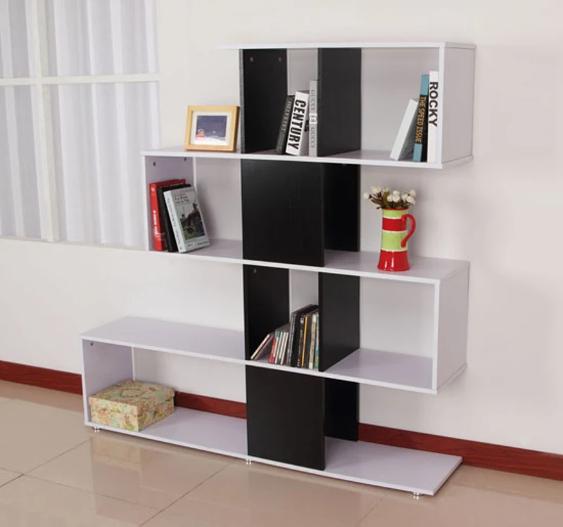 HOMCOM Libreria Stile Vintage con 4 Ripiani a Forma di S Facile da Montare e Smontare in Pannelli di Particelle Bianco e Nero 124,5x30x144cm