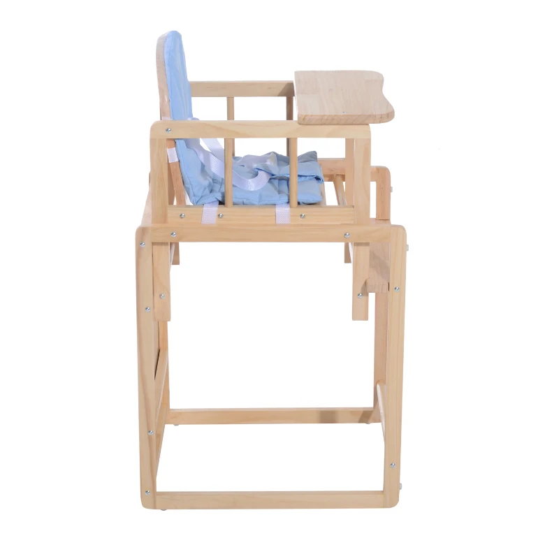 HOMCOM Seggiolone Multifunzione per Bambini con Cuscino Blu in Legno di Pino 50 x 44 x 88cm (Blu)