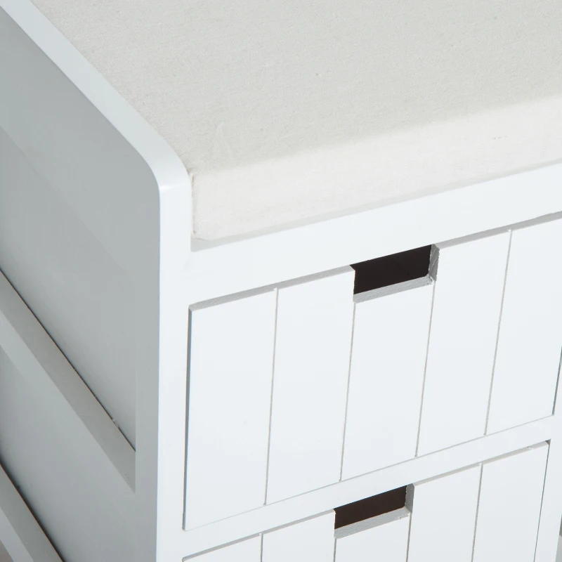 HOMCOM Panca Contenitore Shabby da Ingresso con Cuscino, Cassetti e Ripiani, in Legno, Bianco, 69 x 34 x 48cm