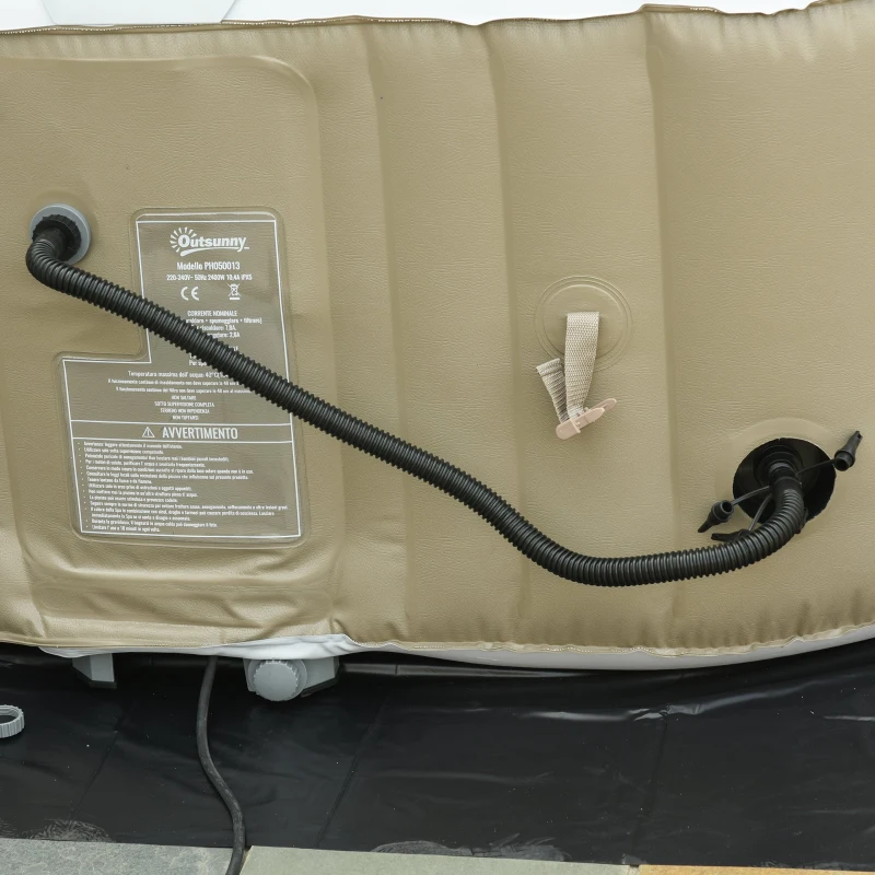 Outsunny Idromassaggio Gonfiabile con Telo 100 Getti e Riscaldamento 42°C per 2-4 Persone, 150x150x65cm Bianco e Marrone