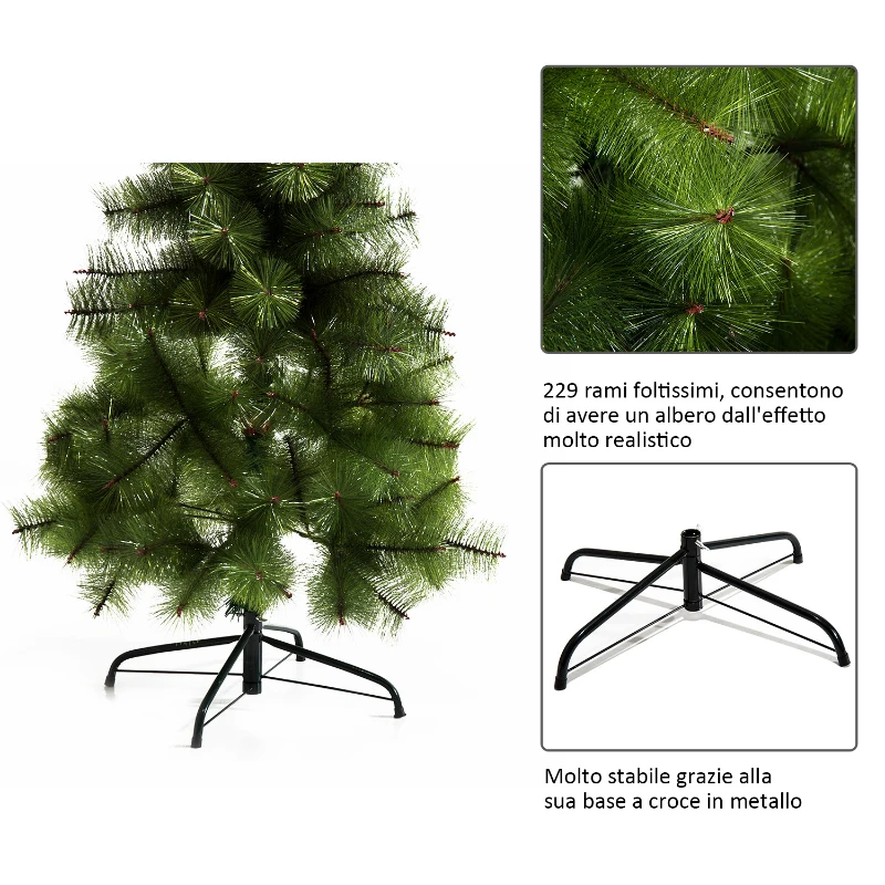 HOMCOM Albero di Natale Artificiale Folto con 229 Rami Altezza 150cm Verde