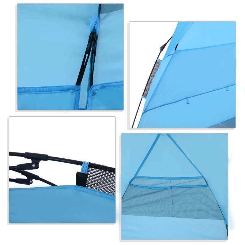 Outsunny Tenda da Spiaggia Pop Up 4 Persone con Corde Picchetti e Borsa per il Trasporto Impermeabile Poliestere 250x140x140cm Azzurro