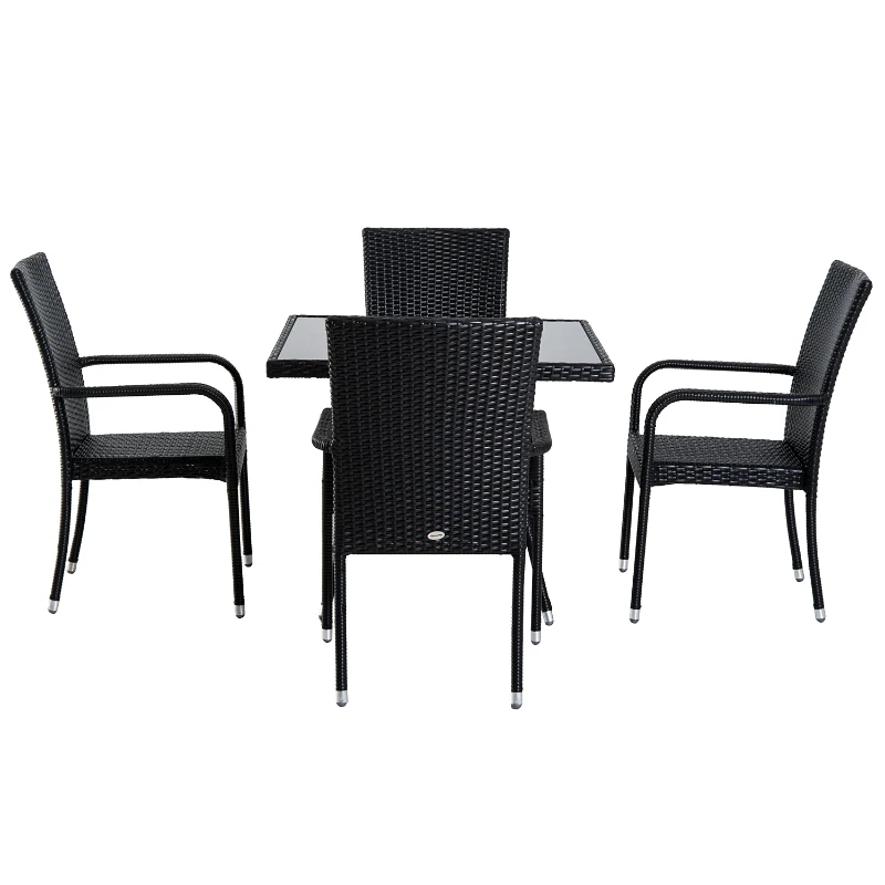 Outsunny Set 5pz Mobili da Giardino Tavolo con 4 Sedie Balcone Rattan Marrone