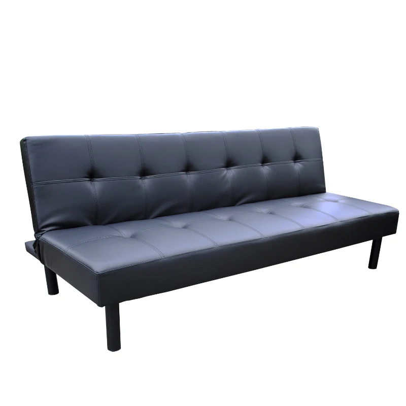 HOMCOM – Divano Letto con Poltrona Chaise Lounge Multifunzionale in Ecopelle, Nero