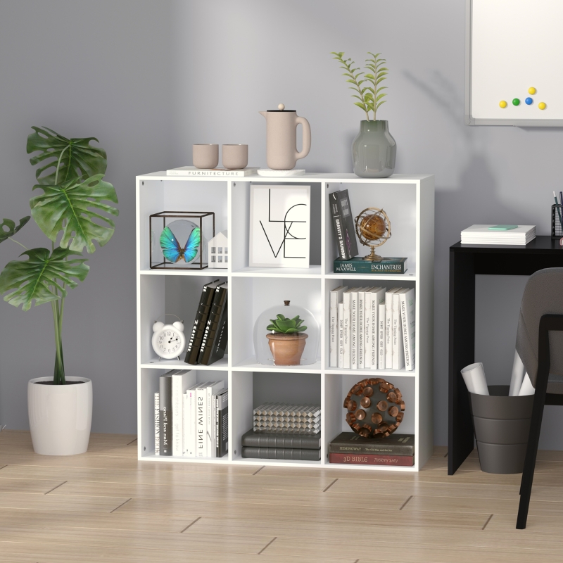 HOMCOM Estantería Librería 3 Niveles Armario de Almacenamiento 9 Cubos Estantería de Pie Separador de Habitación Estante de Exposición 91.5x29.5x91.5cm Madera