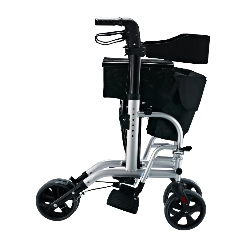 HOMCOM Set 2 in 1 Rollator Sedia a rotelle in alluminio trasporto Sedia gehhilfe regolabile in altezza pieghevole