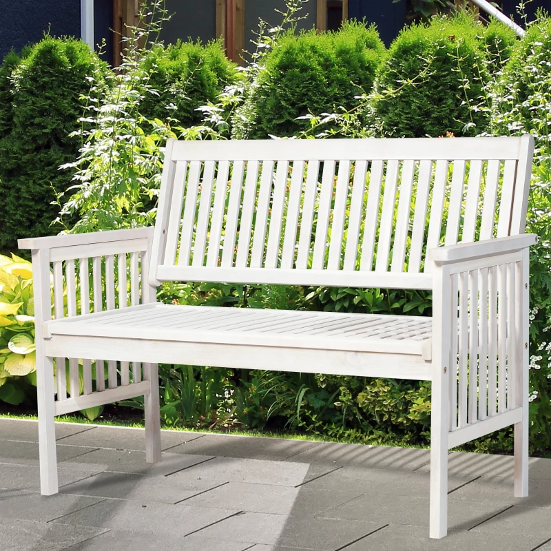 Outsunny Panchina da Giardino 2 Persone a Doghe per Esterno Legno di Acacia 117 x 63 x 90 cm Bianco