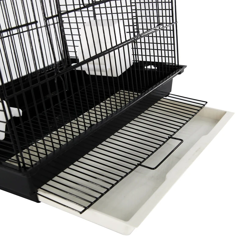 PawHut Voliera Gabbia per Uccelli da Interno Esterno Tetto Apribile con Posatoio 2 Contenitori per Alimenti in Metallo 41.5x29.5x56.5cm