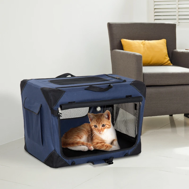 PawHut Trasportino per Cani e Gatti Pieghevole Morbido per Auto 70 × 52 × 52cm Blu