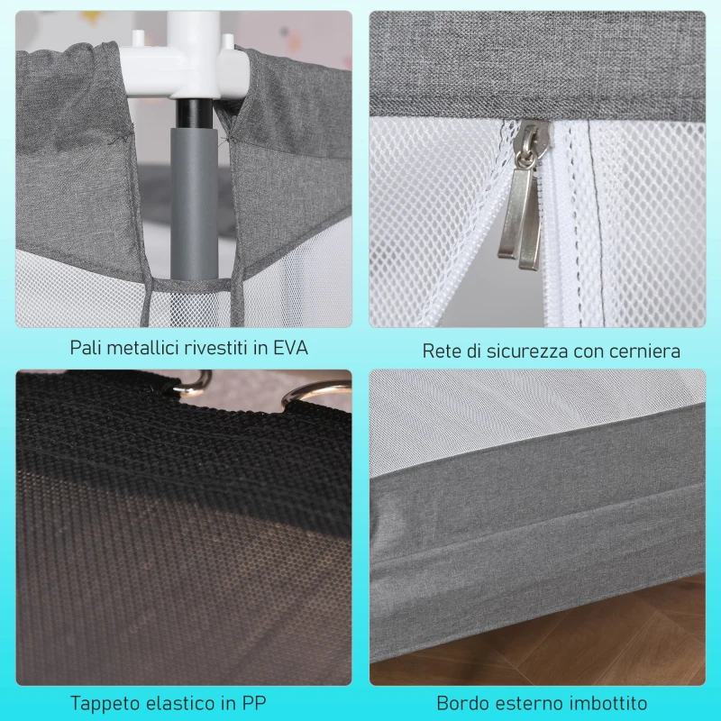 HOMCOM Trampolino Tappeto Elastico per Bambini per Interni ed Esterno, Rete di Sicurezza e Imbracatura