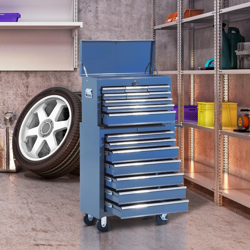 HOMCOM Carrello Portautensili da Officina Professionale Porta Attrezzi con Cassettiera 61.5 x 33 x 113cm Blu