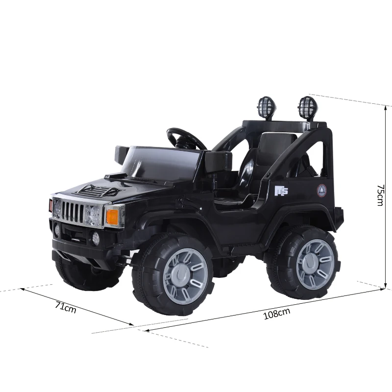 HOMCOM Macchinina Elettrica per Bambini Modello Jeep con MP3 108 × 71 × 75cm Nero