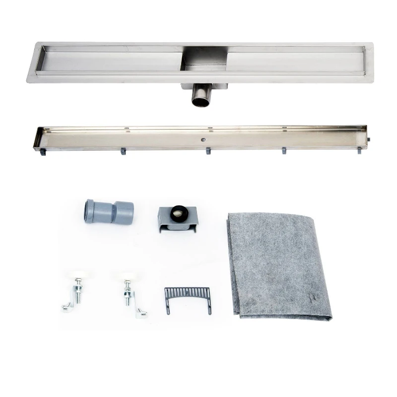 HOMCOM Canale canalina di scarico doccia sistema drenaggio doccia a pavimento in acciaio inox piastrellabile (740x110x70 cm)