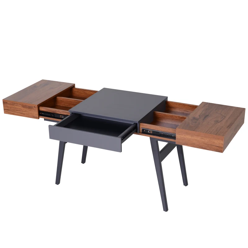 HOMCOM Scrivania Allungabile Tavolo in Legno e Acciaio Design Moderno con Scompartimenti Nascosti 60x76x130-190cm