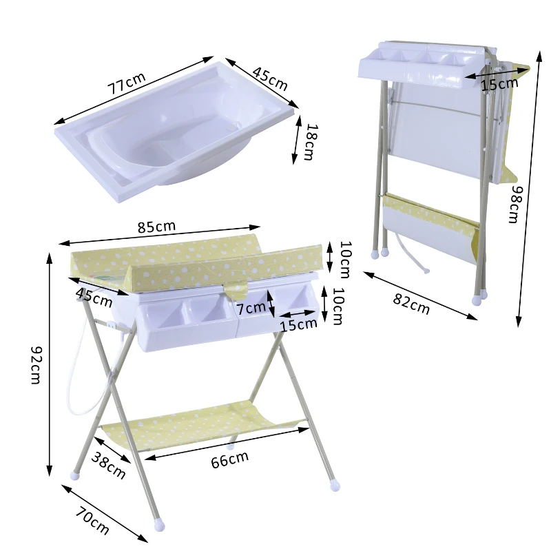 HOMCOM Fasciatoio Pieghevole Multiuso con Vaschetta Bagnetto per Neonati in Plastica Atossica 85 x 70 x 92cm