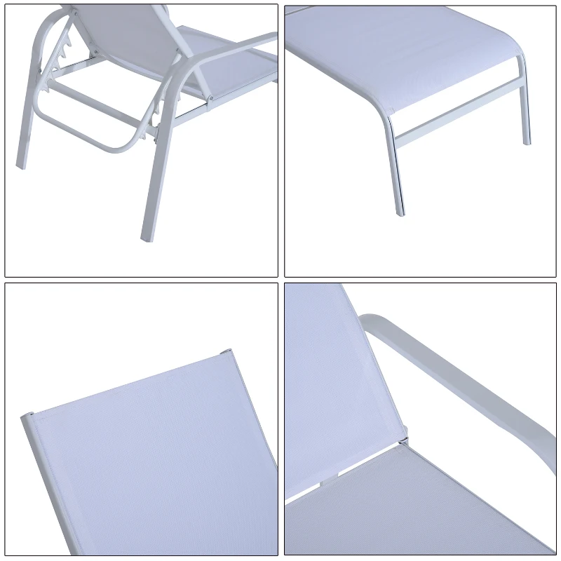 Outsunny Set Mobili da Giardino 5pz 2 Sedie a Sdraio con 2 Poggiapiedi, Tavolino in Textilene, Crema