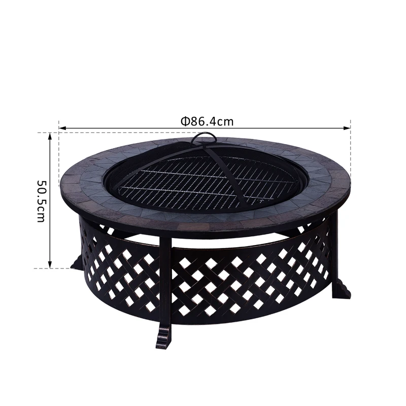 Outsunny Braciere a Carbone per Barbecue Riscaldamento da Giardino con Griglia Coperchio Attizzatoio in Ferro