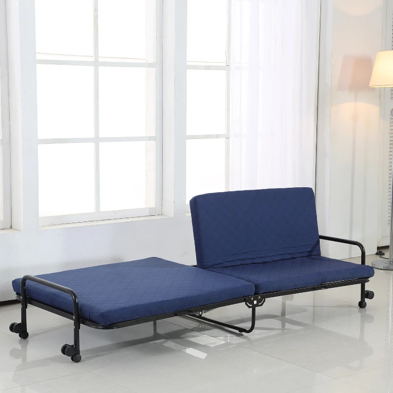 Homcom - Brandina Pieghevole con Materasso Divano Letto Portabile con Ruote Blu
