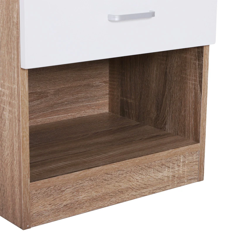 HOMCOM Comodino in Rovere con Cassetto Bianco per Camera da Letto 45L x 35P x 46.5A cm Rovere, Bianco lucido